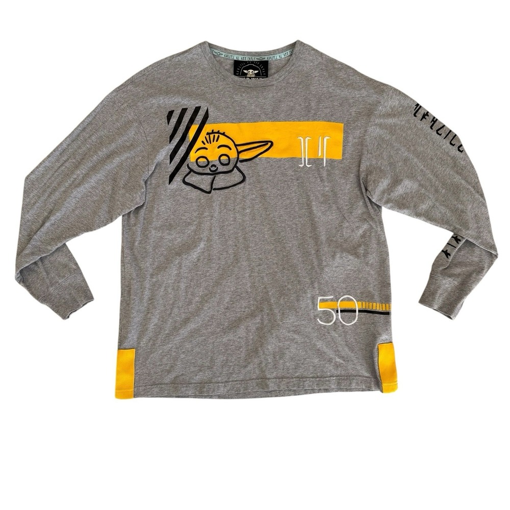 Disney Star Wars Large Streetwear Gray Embroidered Men's Long Sleeve T-Shirt‎